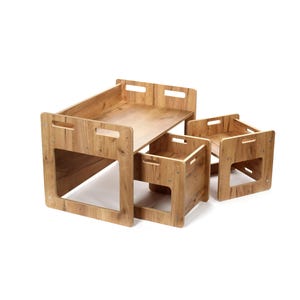 Kindertafel + 2 stoelen, Montessori 3-in-1 tafel, tafel- en stoelset, Montessori 3-in-1 stoel, Montessori kinderhouten tafel