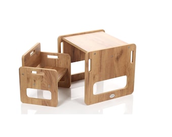 Kindertisch und -stuhl (1–3 Jahre), Montessori-Tisch, Tisch- und Stuhlset, Montessori-Stuhl, Montessori-Kindertisch aus Holz