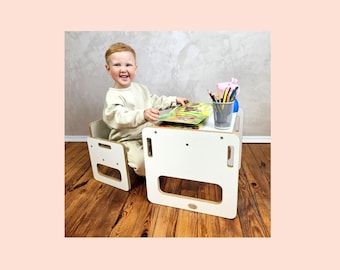 Kindertafel en -stoel 1-3 jaar, Montessoritafel, tafel- en stoelenset, Montessoristoel, houten Montessori-kindertafel