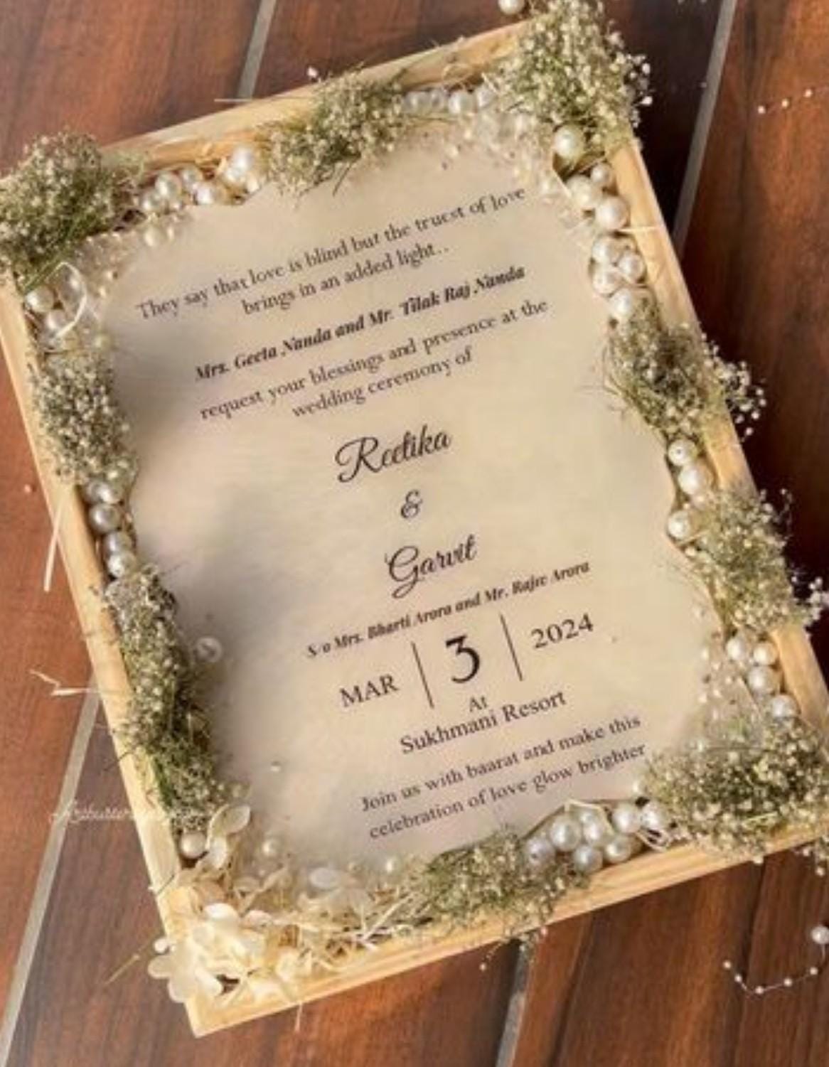Handmade Resin Wedding Invitation with Dried Flowers