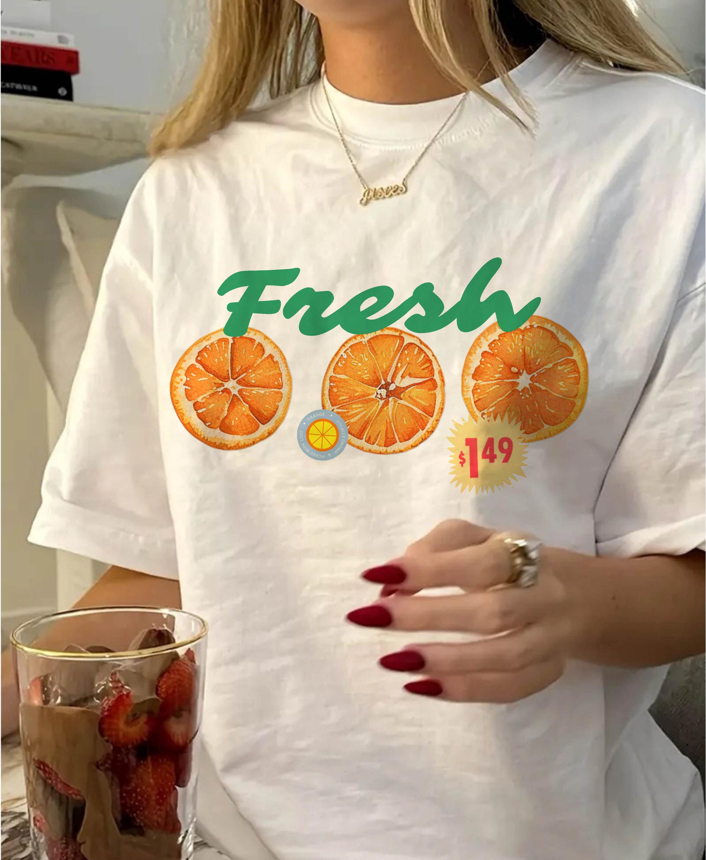 Fruit Orange Graphic T-Shirt for Women Aesthetic - Trendy Unisex Tee, Stylish Fresh Text Tee Shirt, Cool Casual Top, Graphic Tee for Her