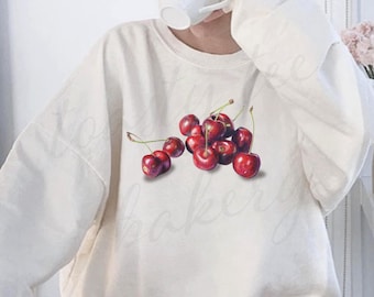 Cherry Graphic Comfort Colors Sweatshirt | Vintage Print Y2K Cherry Rundhalsausschnitt für Frauen