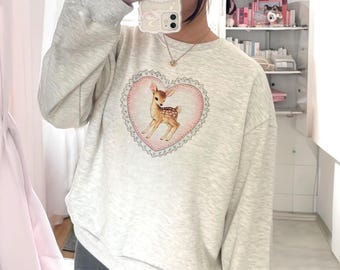 Fawn Sweatshirt Coquette Sweat Shirt Crewneck Graphic Print Top Clothing Womens Gift for Her