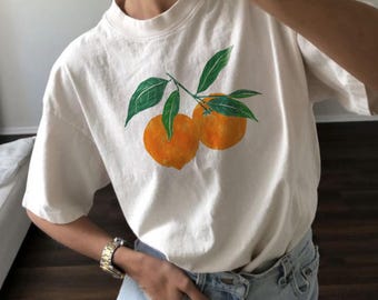 Koszulka z nadrukiem w kolorze pomarańczowym, komfortowa, w stylu retro, damska, w stylu vintage