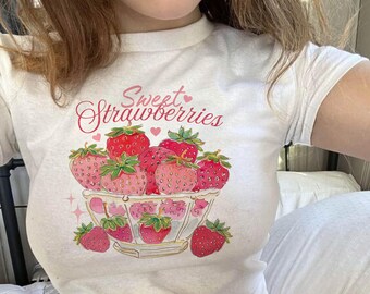 Sweet Strawberry Graphic Shirt Coquette Top Womens Baby Tee Fruit Print Gift for Her