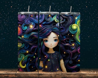 Neon Goth Girl Doll Tumbler Wrap | A Sea of Hair Kids Wrap| Straight Tumbler Wrap | 20oz Skinny Tumbler | Digital Download