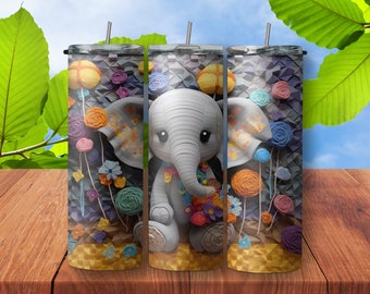 Cute Amigurumi Elephant Tumbler Wrap | Toy Elephant Kids Wrap| Straight Tumbler Wrap | 20oz Skinny Tumbler | Digital Download