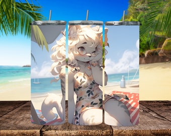 Cat Beach Cutie Wrap | Furry Kitten Summer Wrap | Straight Tumbler Wrap | 20oz Skinny Tumbler | Digital Download