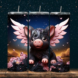 When Pigs Fly Wrap | Cute Black and Pink Angel Pig Wrap | Straight Tumbler Wrap | 20oz Skinny Tumbler | Digital Download