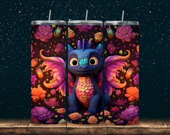 Neon Dragon Tumbler Wrap | Nighttime Buddy Kids Wrap| Straight Tumbler Wrap | 20oz Skinny Tumbler | Digital Download