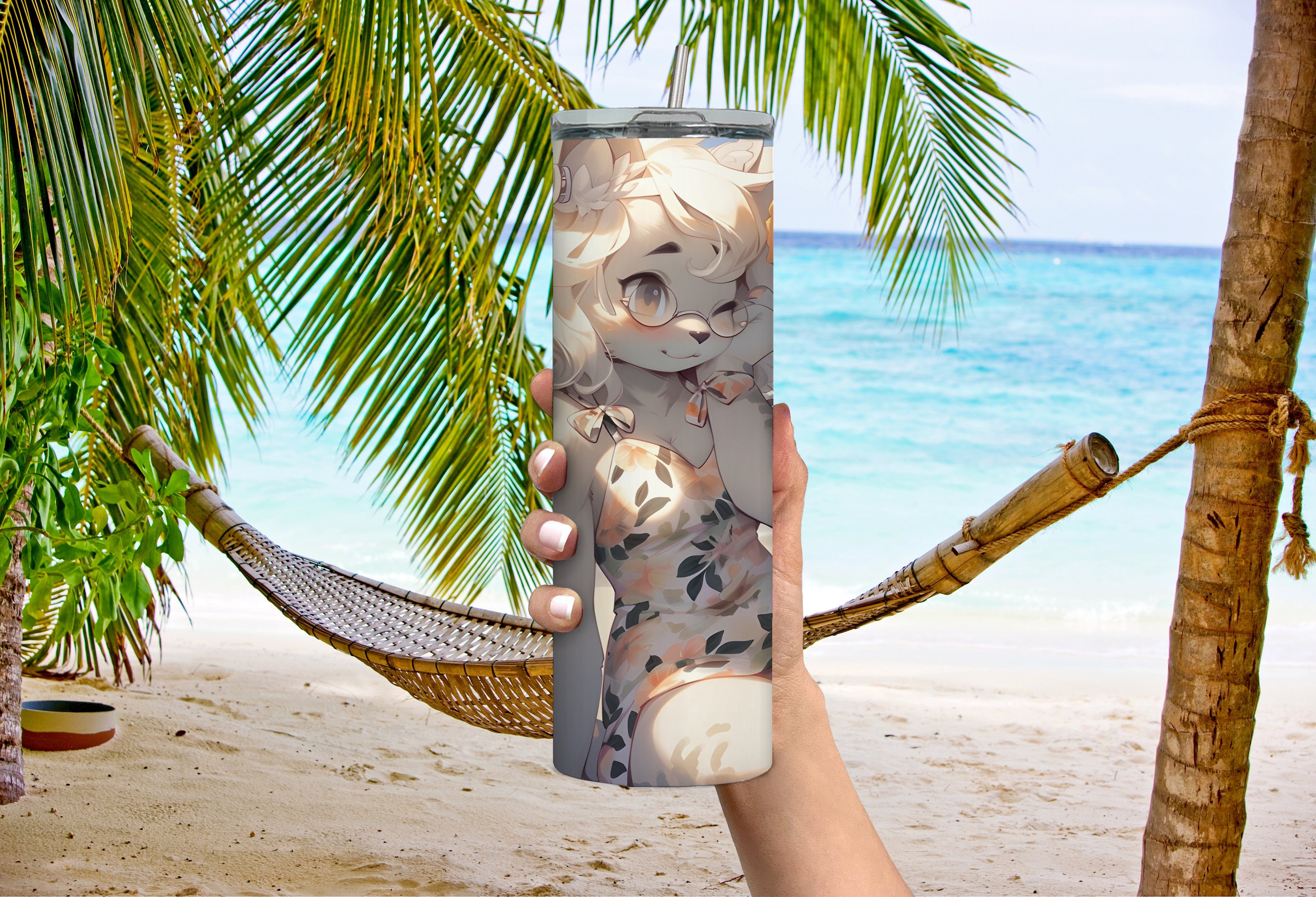 Cat Beach Cutie Wrap | Furry Kitten Summer Wrap | Straight Tumbler Wrap