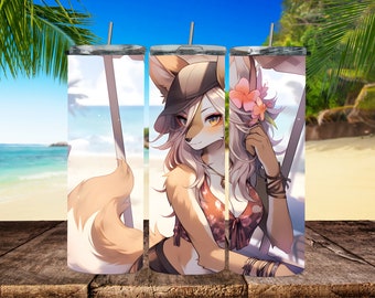 Foxy Beach Cutie Wrap | Furry Fox Summer Wrap | Straight Tumbler Wrap | 20oz Skinny Tumbler | Digital Download