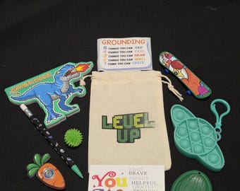 Kit de relajación: Juguetes antiestrés para aliviar la ansiedad, piedra antiestrés, patineta, lápiz, cuaderno.