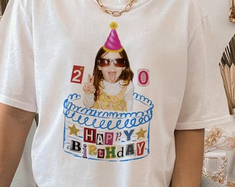 Custom Birthday Photo Shirt Personalized Happy Birthday Tee Funny Birthday Cake Shirt Party Girl Birthday Gift Tee