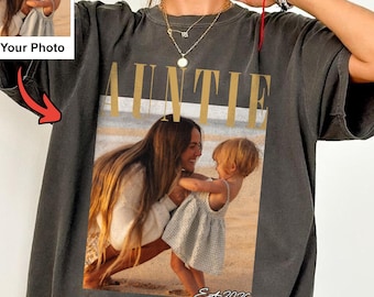 T-shirt personnalisé photo et année de l'année tante T-shirt photo de famille personnalisé chemise graphique tante rétro cadeau photo personnalisé pour tante