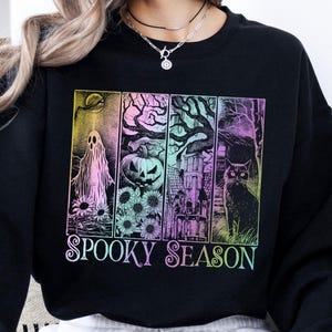 Retro Halloween Katze Geist Shirt, Girly Halloween Shirt, gruselige Saison Shirt, Kürbis Halloween, gruselige Mama Shirt, trendiges Halloween Shirt