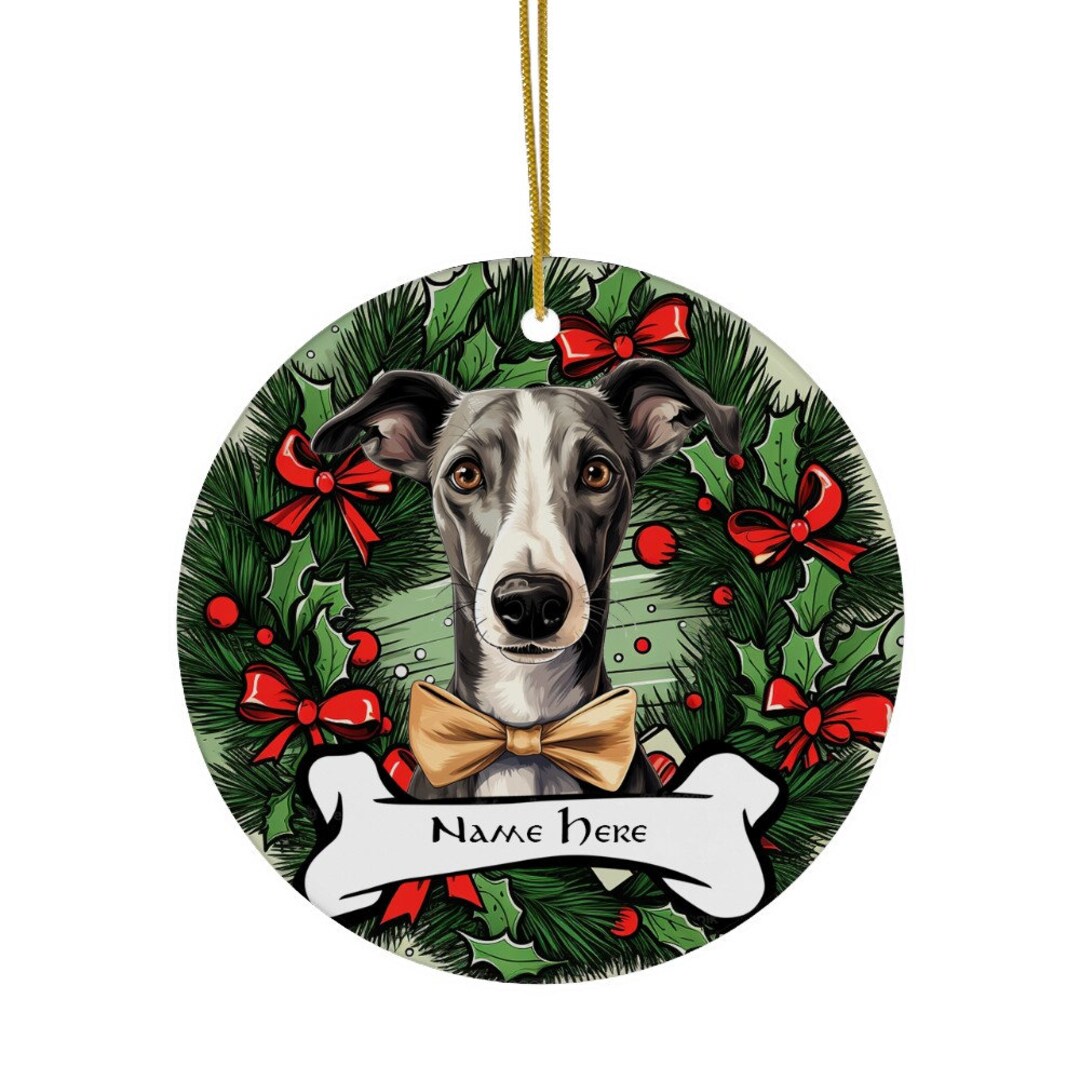 Personalized Greyhound Ornament, Dog Ornaments, Greyhound Christmas