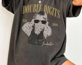 Personalized 10th Birthday Photo Shirt, Double Digits Tee with Custom Name and Birth Year, Retro Childhood Photo Birthday Gift