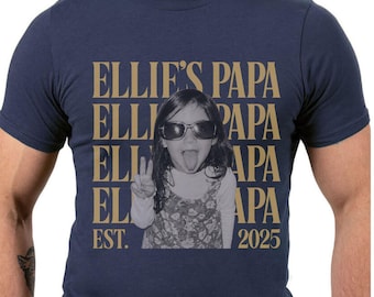 Custom Photo Papa Shirt, Personalized Grandchild Name and Established Year, Retro Grandpa Tee, Grandfather Birthday or Fathers Day Gift