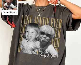 Custom Photo Best Auntie Ever Shirt, Personalized Niece and Nephew Names, Retro Aunt Tee, Birthday or Christmas Gift for Aunt from Kids