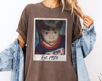 Custom Vintage Photo, Text and Year Shirt, Personalized Birthday Shirt Custom Childhood Picture Tee Nostalgia Birth Year Gift