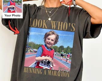 Custom Photo Marathon Support Shirt, Personalized Runner Name, Funny Childhood Picture Tee, Cheer Squad, Running Gift