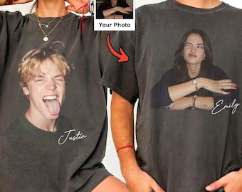 Custom Photo Couple Shirts, Personalized Name and Picture Tee, Matching Boyfriend Girlfriend Outfit, Funny Anniversary Gift for Couples