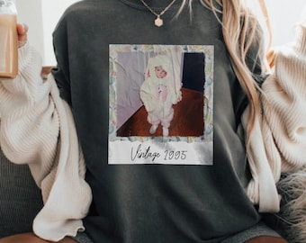 Custom Vintage Photo Shirt, Flower Frame Birthday Gift