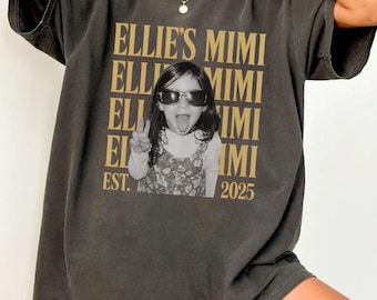 Custom Photo Mimi Shirt, Personalized Grandchild Name and Established Year, Retro Grandma Tee, Grandmother Birthday or Mothers Day Gift