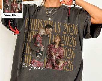 Custom Family Photo Christmas Shirt, Personalized Last Name Holiday Tee, Christmas 2026 T-Shirt, Gift for Mom Dad Grandma Grandpa