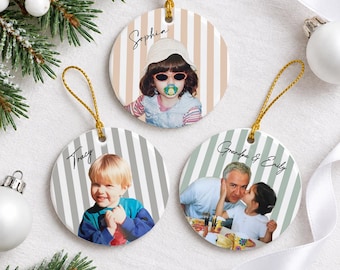 Personalized Photo Ceramic Ornament, Custom Name Christmas Ornament, Family Picture Keepsake, Photo Gift for Couples, Grandma, Grandpa