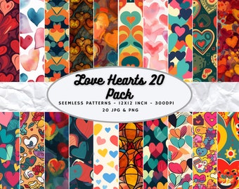Seemless Hearts Digital Paper : Printable, Scrapbook, Patterns, and More! 12x12, 300 DPI, JPG PNG Explore a World of Seemless Digital Paper