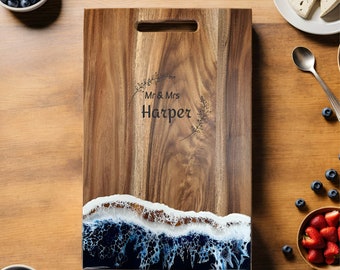 Gepersonaliseerde Charcuterie Board, Oceaan Hars Snijplank, Cadeaus voor koppel, Verlovingscadeau, Huwelijkscadeau, Verjaardagscadeau, Inwijdingsfeest Cadeau