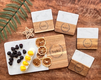 Personalized Marble & Wooden Charcuterie Board Set,Custom Family Cheese Board,Housewarming Gift,Wedding Gift,Engagement Gift,Cheese Lover