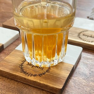 Personalized Marble Wooden Coasters,Custom Engraved Coasters,Housewarming Gift,Wedding Gift,Engagement Gift,Gift for mom,Bridal Shower Gift image 8