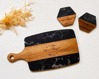Personalized Charcuterie Board Set with Coasters,Custom Marble Wooden Cheese Board set Gift,Engagement Gift,Housewarming Gift,Wedding Gift