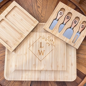 Personalized Bamboo Charcuterie Board Set,Custom Cheese Board with Utensils,Engagement Gift,Wedding Gift,Housewarming Gift,Cheese Lover Gift