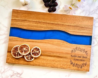 Personalized Engraved Wood Resin River Charcuterie Board,Custom Cheese Board,Engagement Gift,Wedding Gift,Housewarming Gift,Kitchen Gift