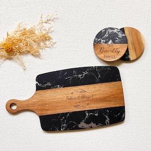 Personalized Marble Wooden Charcuterie Board Set with Coasters,Custom Cheese Board Gift,Engagement Gift,Housewarming Gift,Wedding Gift