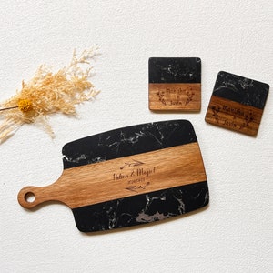 Personalized Marble Wooden Charcuterie Board Set with Coasters,Custom Cheese Board set Gift,Engagement Gift,Housewarming Gift,Wedding Gift