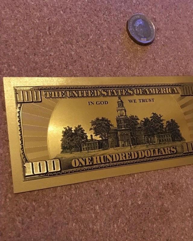 Gold 100 Dollars Note Complete With Certificate of Gold 100 Dollars Note Complete With Certificate of