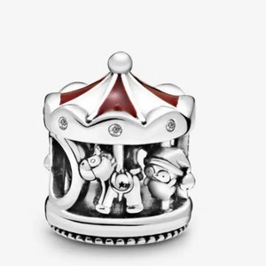 925 Silber Karussell Charm kommt mit einem schönen niedlichen Samtbeutel Rummelplatz Fahrt Kreisel Geschenk