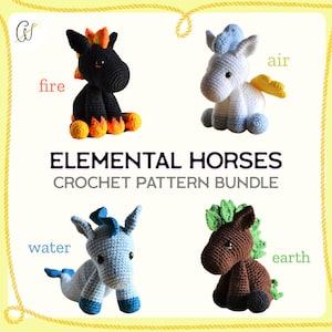 Crochet Pattern Bundle Four Elements Horse Amigurumi Pattern Bundle | Nightflame, Brightwind, Wavemount & Jadelea
