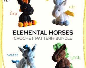 Elemental Horses Crochet Pattern Bundle | Amigurumi (4 PDF Patterns)