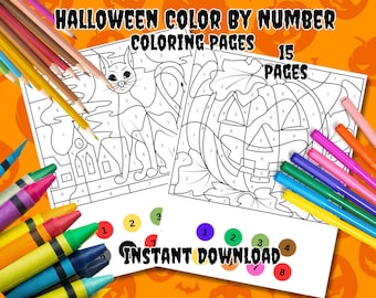 Halloween Color By Number: 15 Printable Coloring Pages (PDF Download)