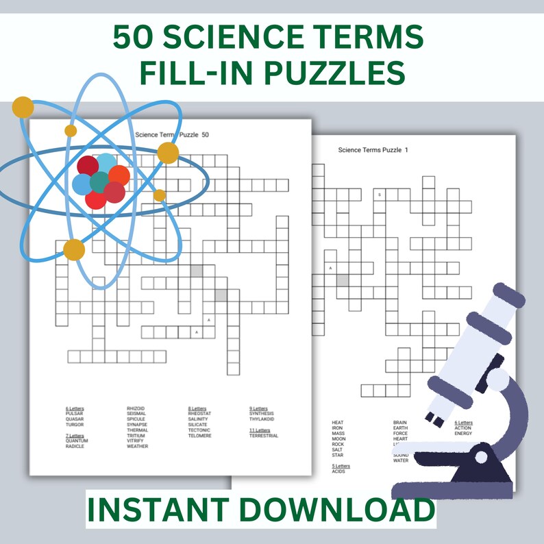 Science Word Fill-in Puzzles: STEM Activity Pack (PDF Download) - Etsy