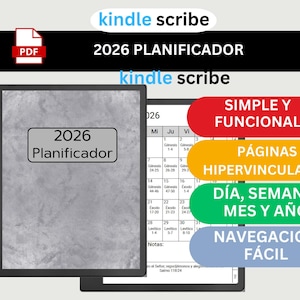 Planificador Kindle Scribe 2026: Anual, mensual, semanal y diario (descarga digital)
