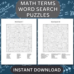 Math Word Search Puzzles: Algebra, Geometry (Instant Download)