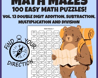 100 Double Digit Mixed Operation Math Mazes for Kids | 100 Printable Math Puzzles | Addition, Subtraction, Multiplication & Division