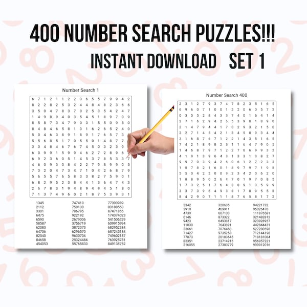 400 Printable Number Search Puzzle Pages for Adults, Large Print Easy to Read Number Search ...